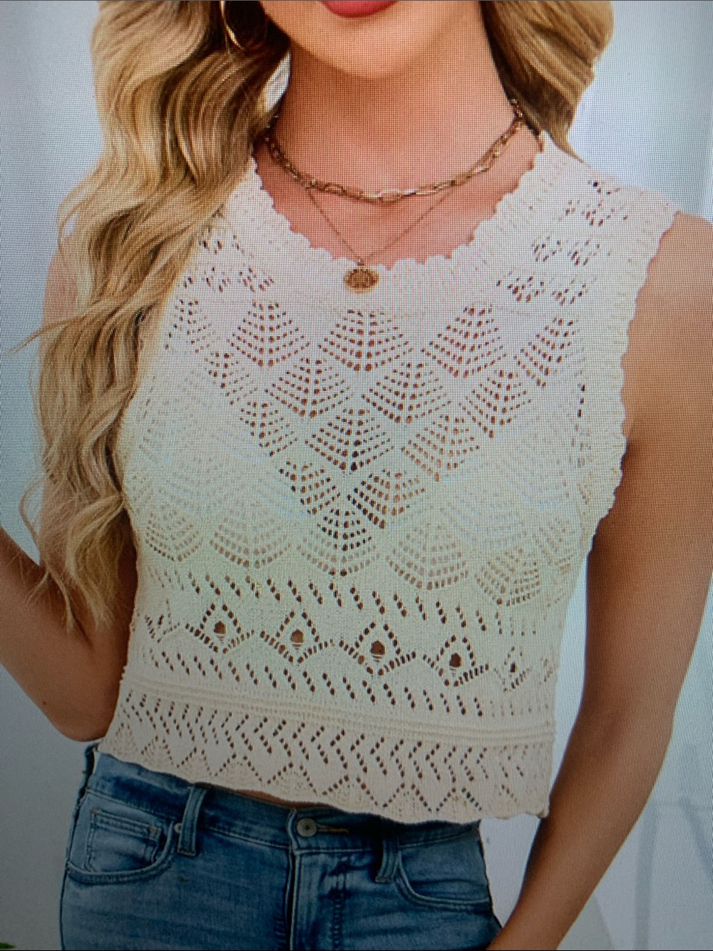 Women’s Cream Crochet Tank Top - Lightweight Knit Summer Top